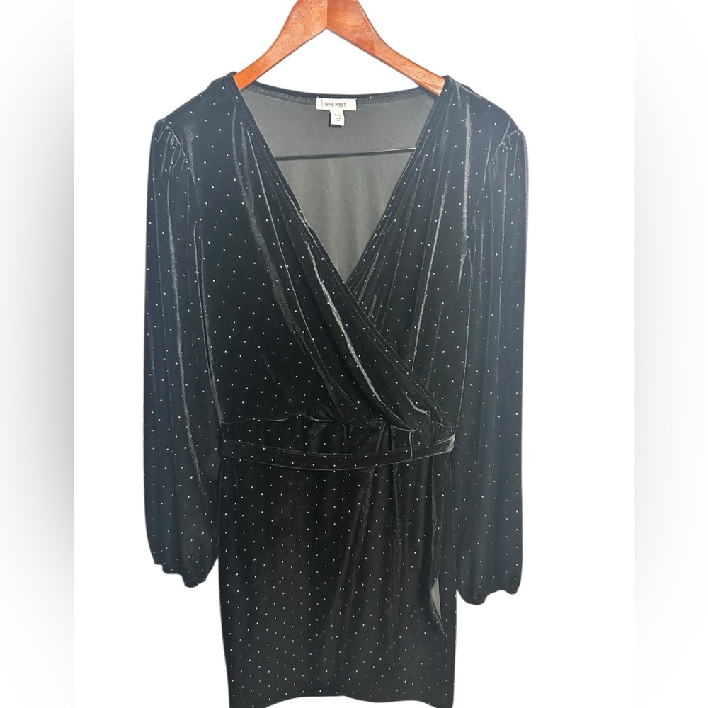Nine West Black Long Sleeve Dress Studded Design Belted XXL - Picture 2 of 10